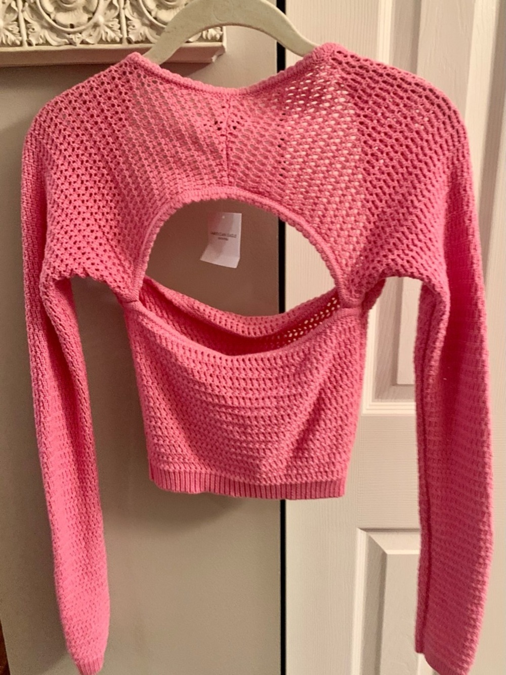 American Eagle Outfitters Pink Crochet Square Neck Sweater NWT - S - Picture 5 of 8